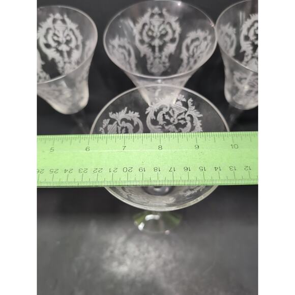 Morgantown Glass Water Goblets, Vtg Etched Chintz Clear Glass, Uranium Set of 4 - Picture 9 of 11